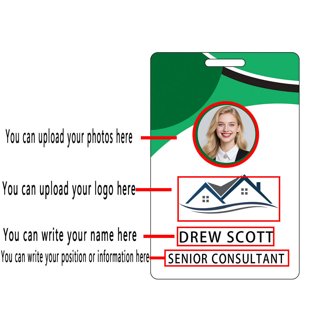 Style D26 Custom Print Employee ID Badge with Text, Personalized Name Badge Double Sided Print with Name, Photo, Logo