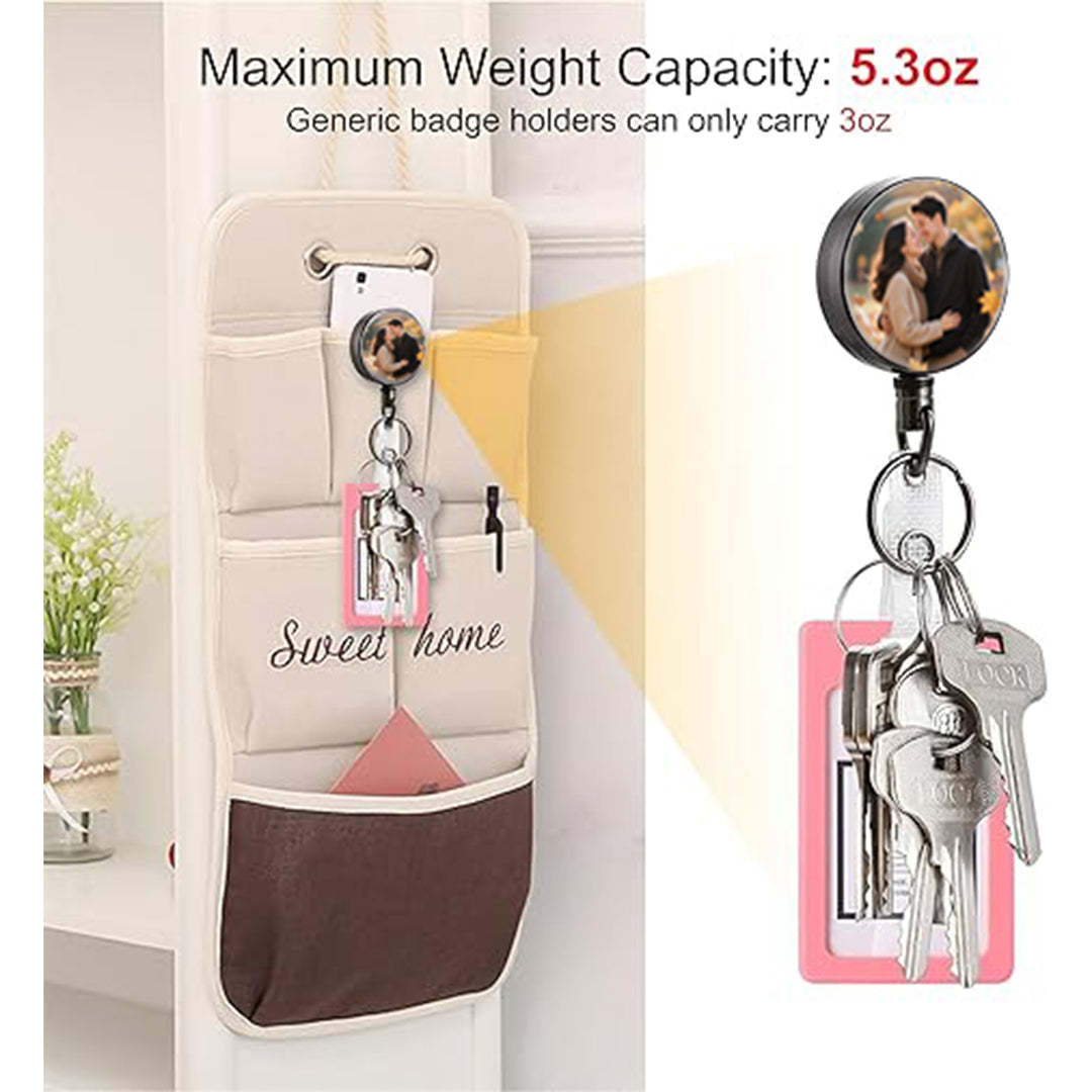 Custom photo Heavy Duty Badge Reel Retractable Badge Holder, Metal Keychain ID Badge Holder Reels with Belt Clip Key Ring Reinforced Steel Cord for Key Name Card Holder