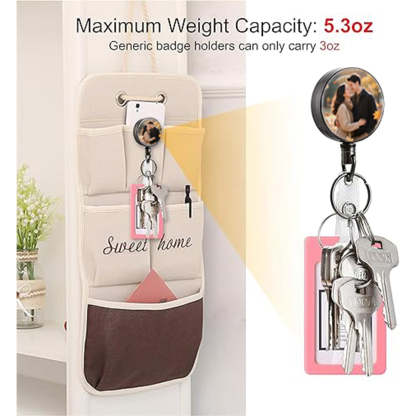 Custom photo Heavy Duty Badge Reel Retractable Badge Holder, Metal Keychain ID Badge Holder Reels with Belt Clip Key Ring Reinforced Steel Cord for Key Name Card Holder