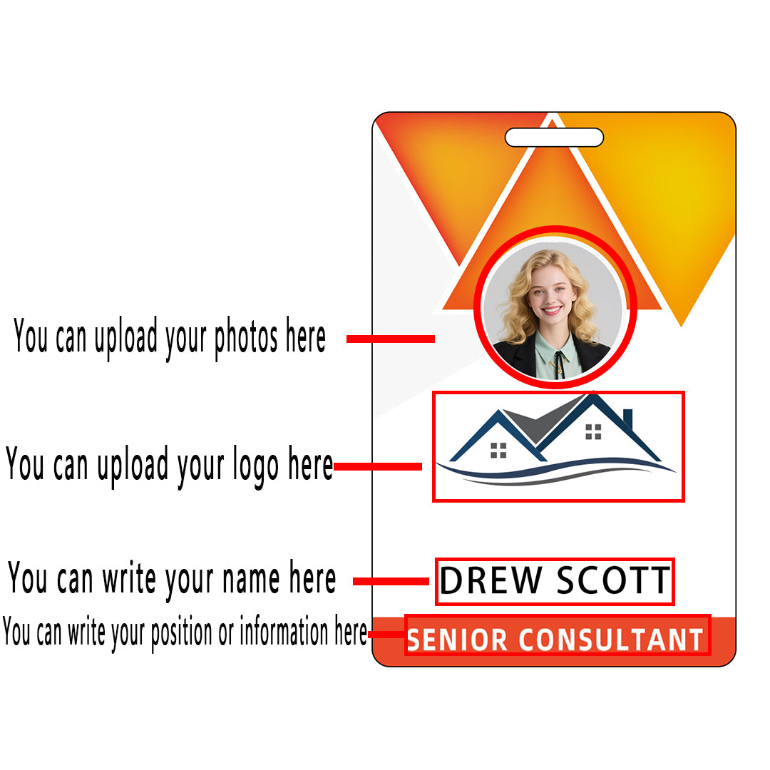 Style D27 Custom Print Employee ID Badge with Text, Personalized Name Badge Double Sided Print with Name, Photo, Logo