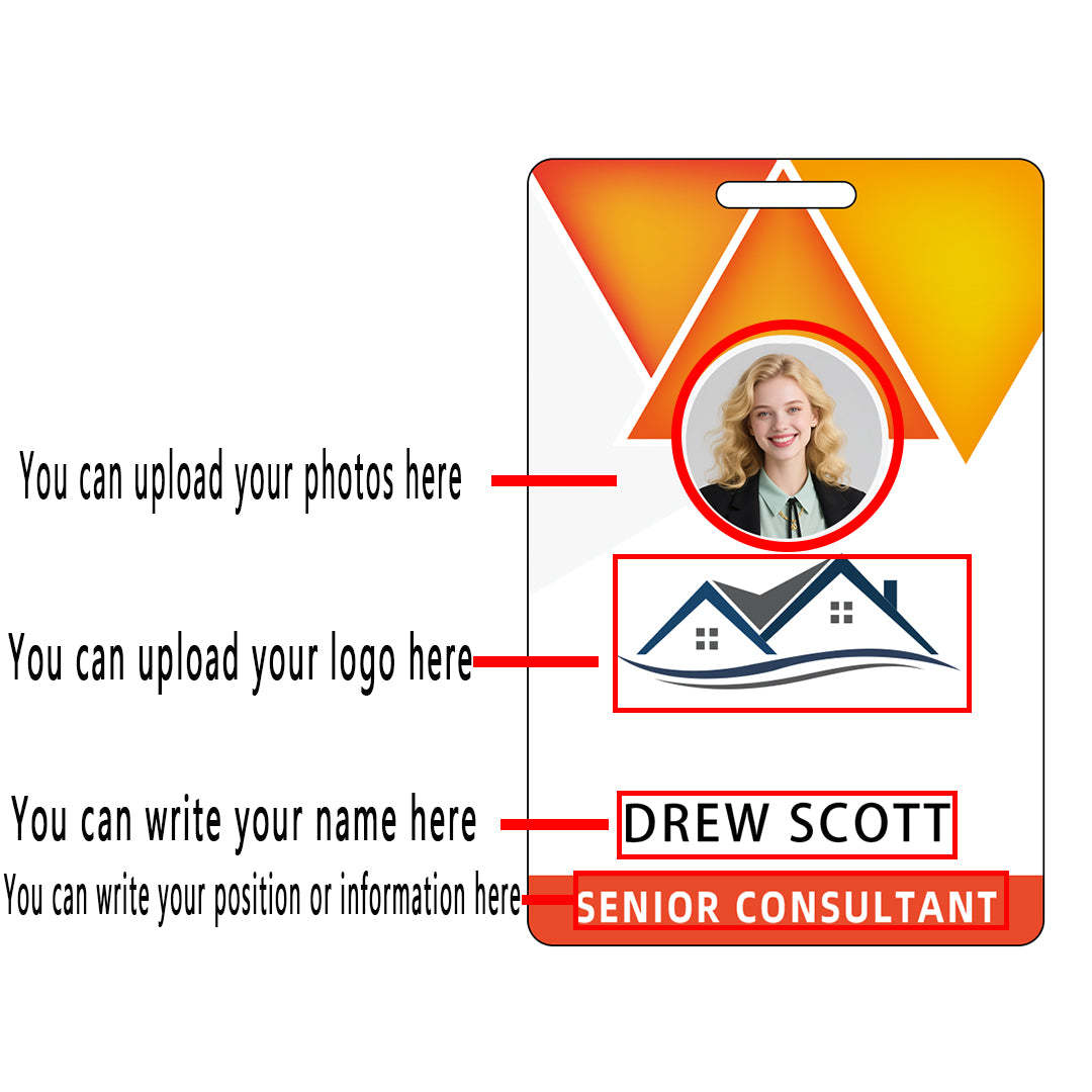 Style D27 Custom Print Employee ID Badge with Text, Personalized Name Badge Double Sided Print with Name, Photo, Logo