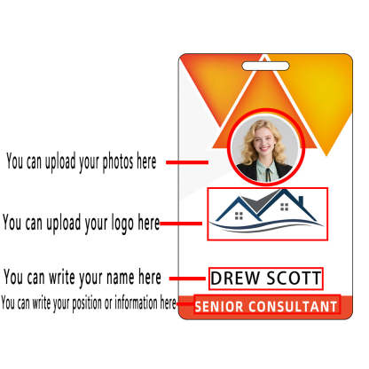 Style D27 Custom Print Employee ID Badge with Text, Personalized Name Badge Double Sided Print with Name, Photo, Logo