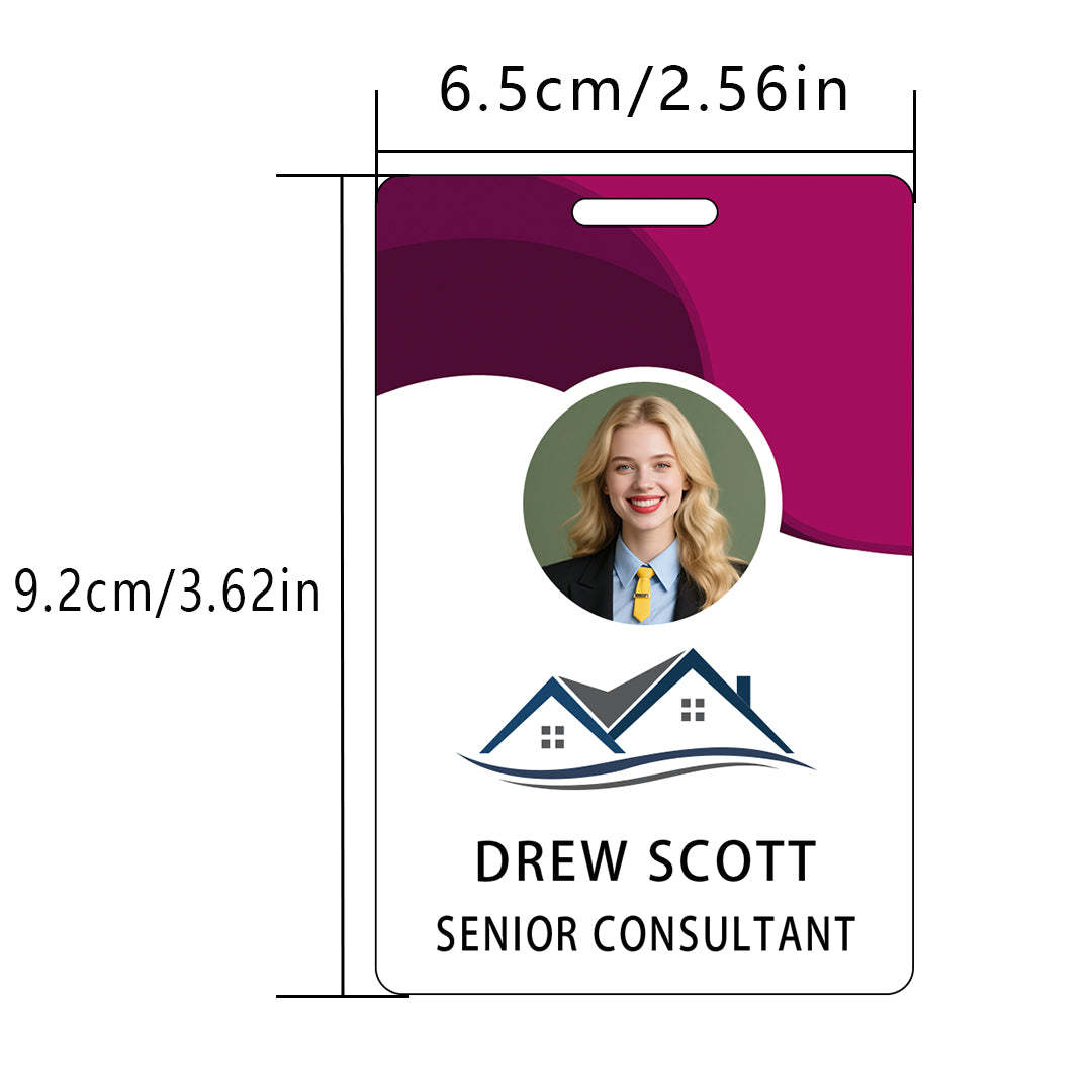 Style D28 Custom Print Employee ID Badge with Text, Personalized Name Badge Double Sided Print with Name, Photo, Logo