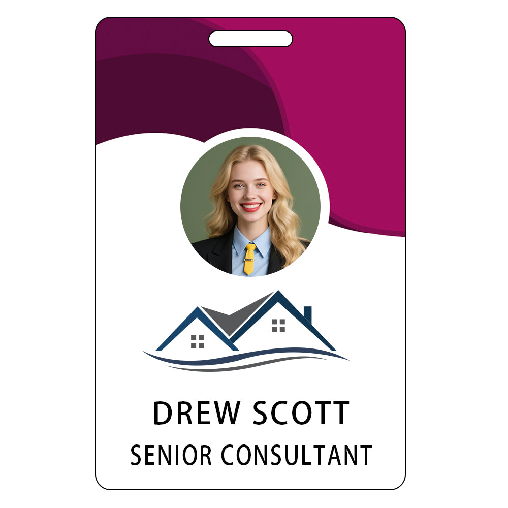Style D28 Custom Print Employee ID Badge with Text, Personalized Name Badge Double Sided Print with Name, Photo, Logo
