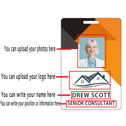 Style D29 Custom Print Employee ID Badge with Text, Personalized Name Badge Double Sided Print with Name, Photo, Logo