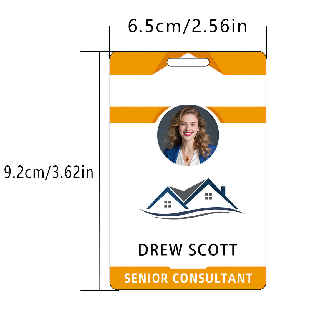 Style D63 Custom Print Employee ID Badge with Text, Personalized Name Badge Double Sided Print with Name, Photo, Logo