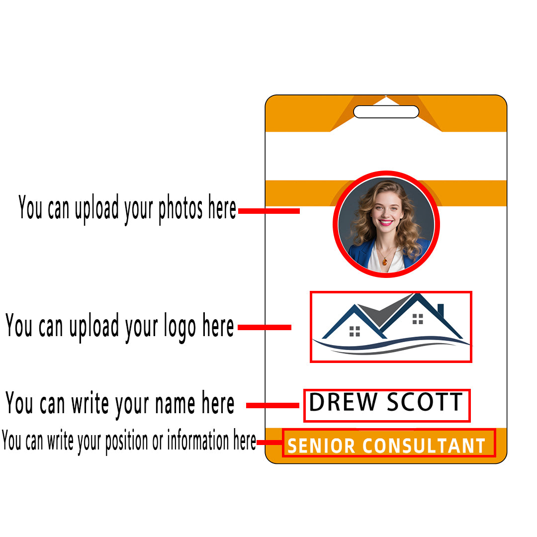 Style D63 Custom Print Employee ID Badge with Text, Personalized Name Badge Double Sided Print with Name, Photo, Logo