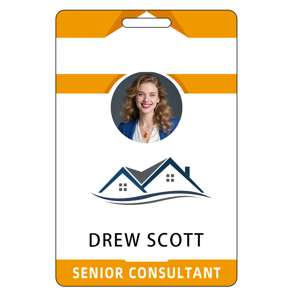 Style D63 Custom Print Employee ID Badge with Text, Personalized Name Badge Double Sided Print with Name, Photo, Logo