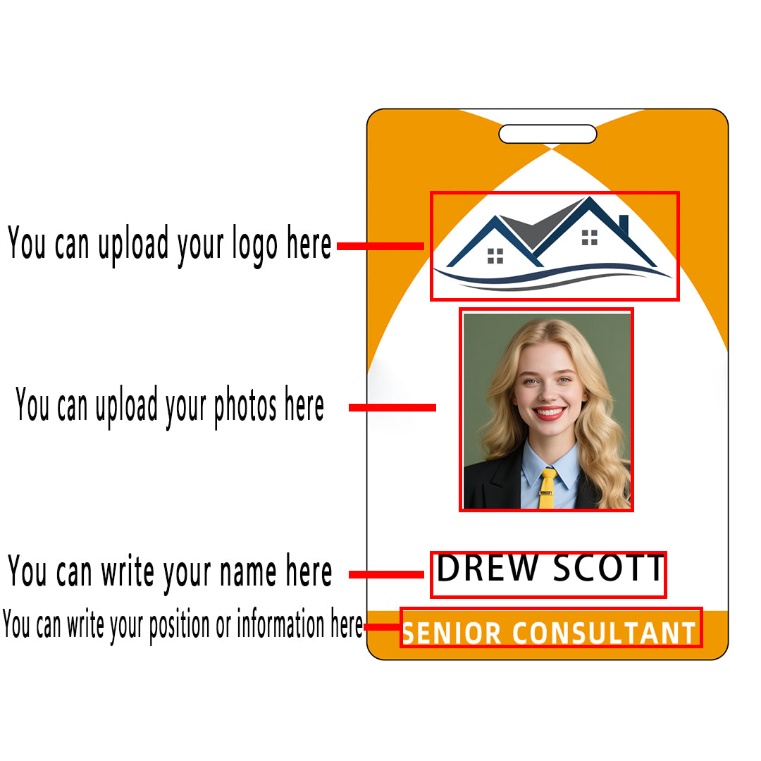Style D31 Custom Print Employee ID Badge with Text, Personalized Name Badge Double Sided Print with Name, Photo, Logo