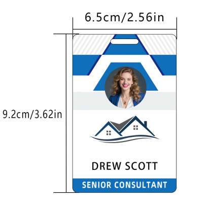 Style D32 Custom Print Employee ID Badge with Text, Personalized Name Badge Double Sided Print with Name, Photo, Logo