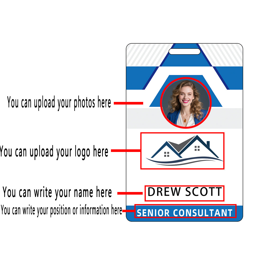 Style D32 Custom Print Employee ID Badge with Text, Personalized Name Badge Double Sided Print with Name, Photo, Logo