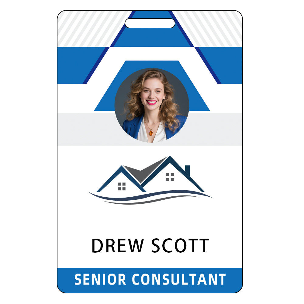 Style D32 Custom Print Employee ID Badge with Text, Personalized Name Badge Double Sided Print with Name, Photo, Logo