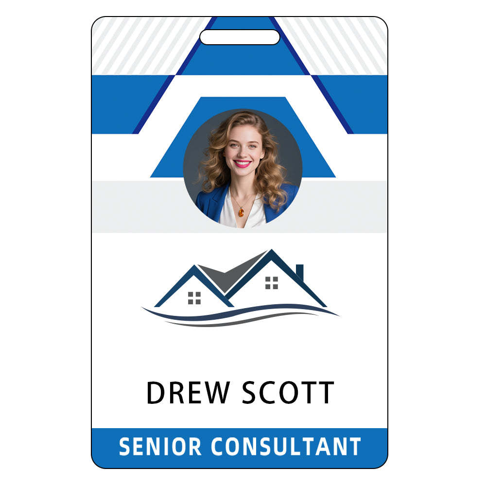 Style D32 Custom Print Employee ID Badge with Text, Personalized Name Badge Double Sided Print with Name, Photo, Logo