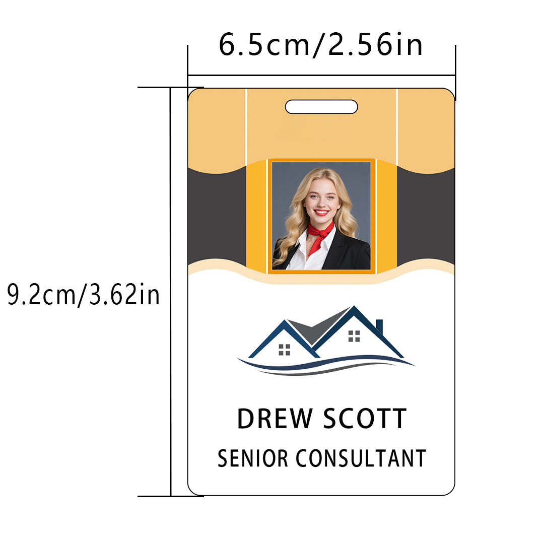 Style D33 Custom Print Employee ID Badge with Text, Personalized Name Badge Double Sided Print with Name, Photo, Logo