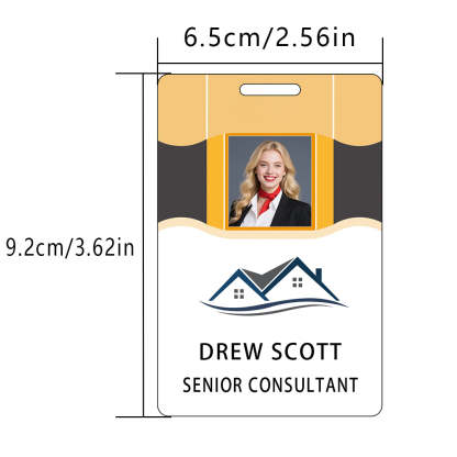 Style D33 Custom Print Employee ID Badge with Text, Personalized Name Badge Double Sided Print with Name, Photo, Logo