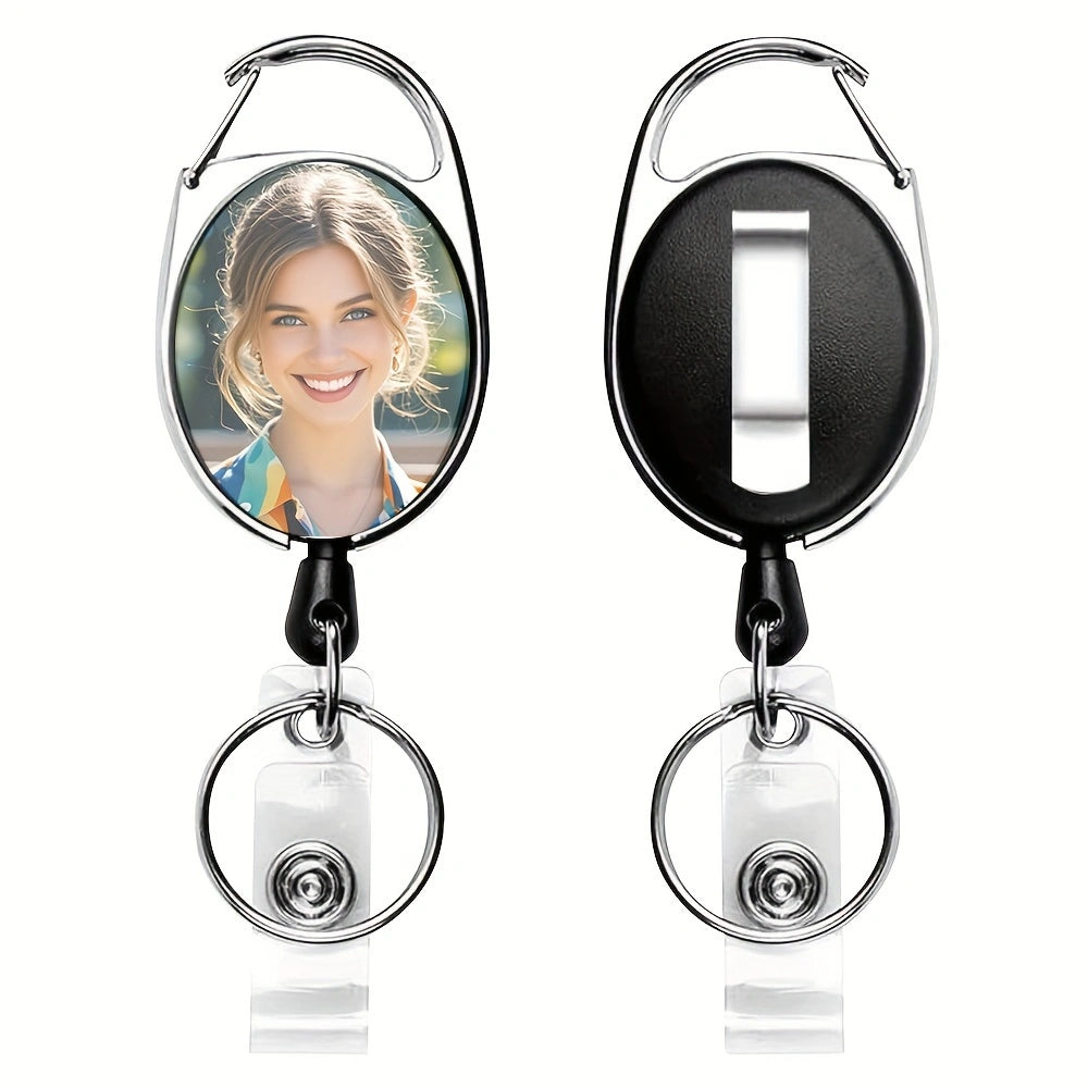 custom photo personalized ID Badge Holder with Clip  Retractable Heavy Duty Badge Reels Badge Reel with 24 inches Pull Cord