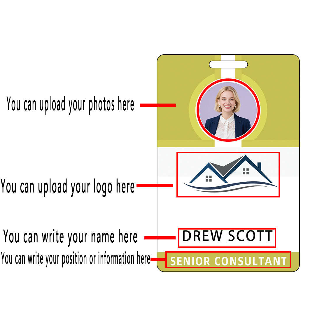 Style D34 Custom Print Employee ID Badge with Text, Personalized Name Badge Double Sided Print with Name, Photo, Logo