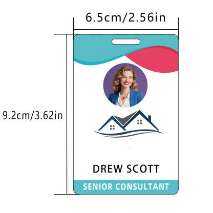 Style D35 Custom Print Employee ID Badge with Text, Personalized Name Badge Double Sided Print with Name, Photo, Logo