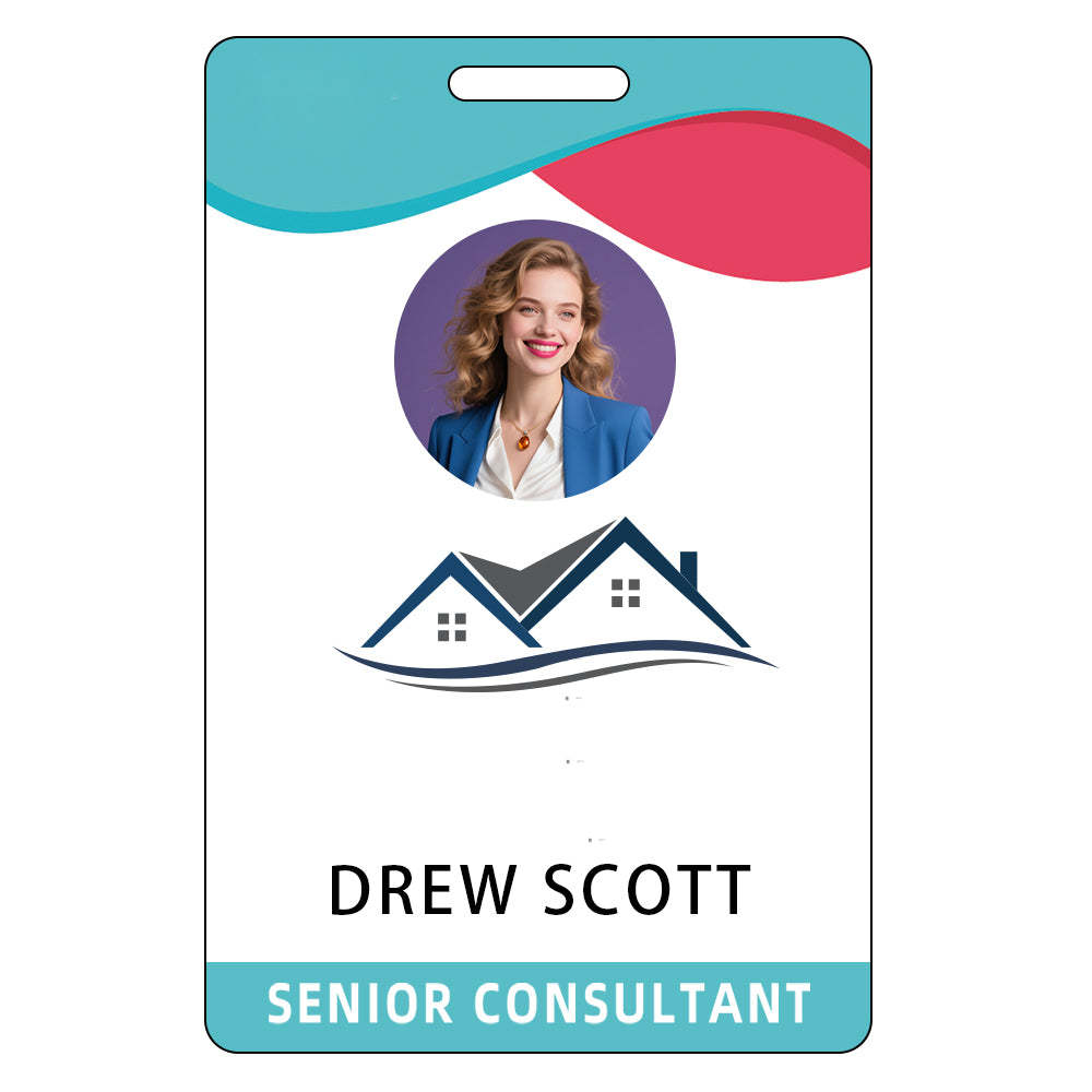 Style D35 Custom Print Employee ID Badge with Text, Personalized Name Badge Double Sided Print with Name, Photo, Logo