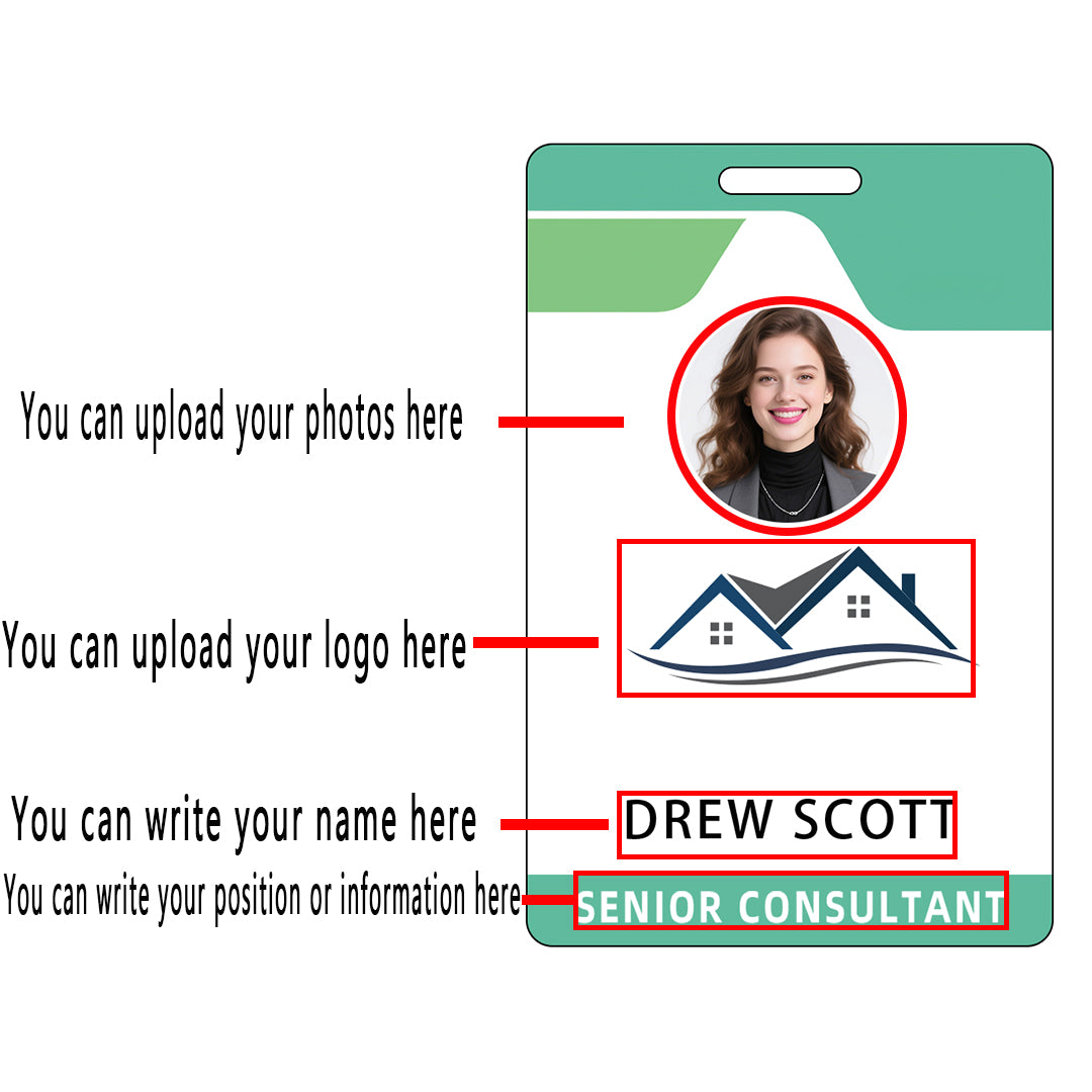 Style D36 Custom Print Employee ID Badge with Text, Personalized Name Badge Double Sided Print with Name, Photo, Logo