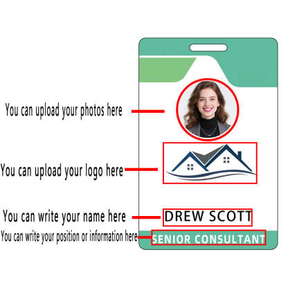 Style D36 Custom Print Employee ID Badge with Text, Personalized Name Badge Double Sided Print with Name, Photo, Logo
