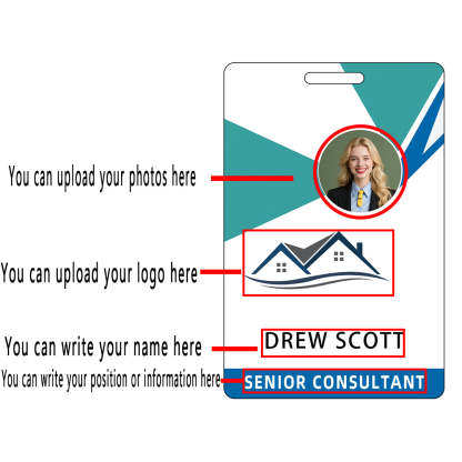 Style D37 Custom Print Employee ID Badge with Text, Personalized Name Badge Double Sided Print with Name, Photo, Logo