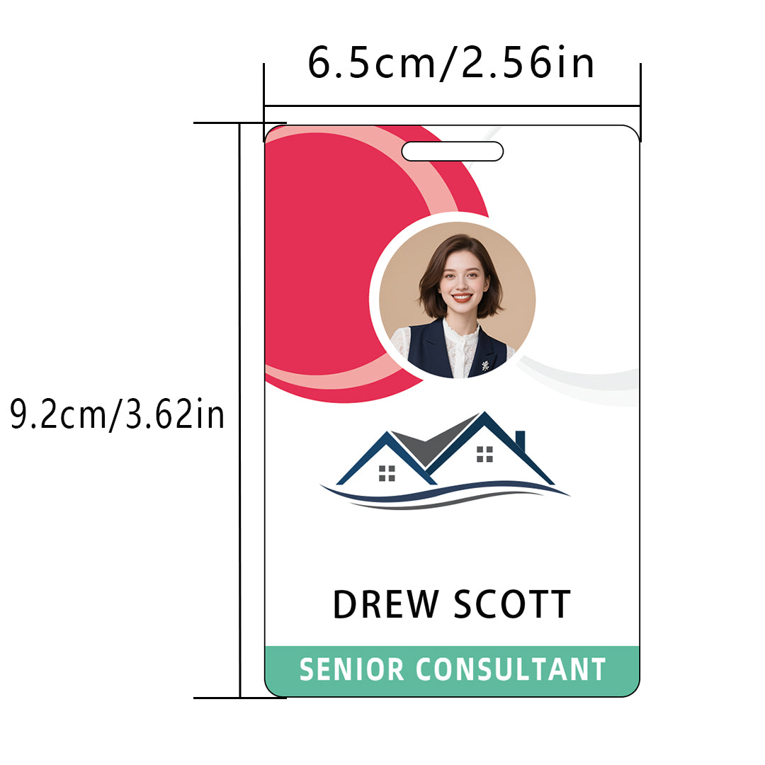 Style D38 Custom Print Employee ID Badge with Text, Personalized Name Badge Double Sided Print with Name, Photo, Logo