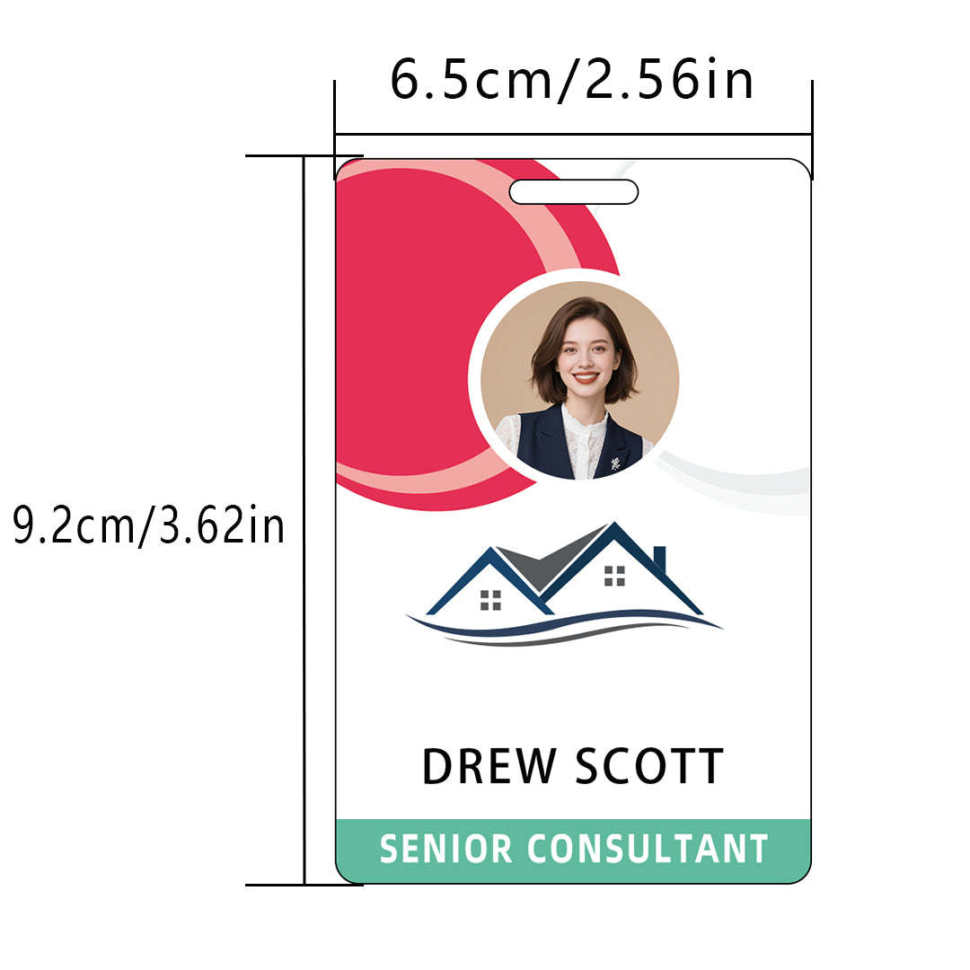 Style D38 Custom Print Employee ID Badge with Text, Personalized Name Badge Double Sided Print with Name, Photo, Logo