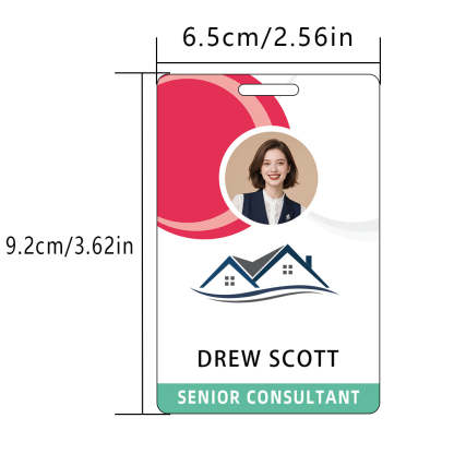 Style D38 Custom Print Employee ID Badge with Text, Personalized Name Badge Double Sided Print with Name, Photo, Logo