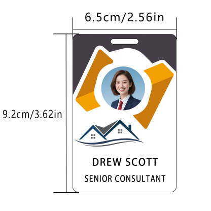 Style D39 Custom Print Employee ID Badge with Text, Personalized Name Badge Double Sided Print with Name, Photo, Logo
