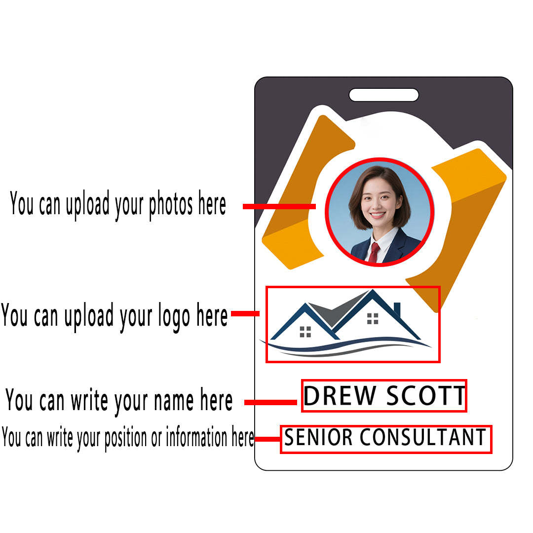 Style D39 Custom Print Employee ID Badge with Text, Personalized Name Badge Double Sided Print with Name, Photo, Logo
