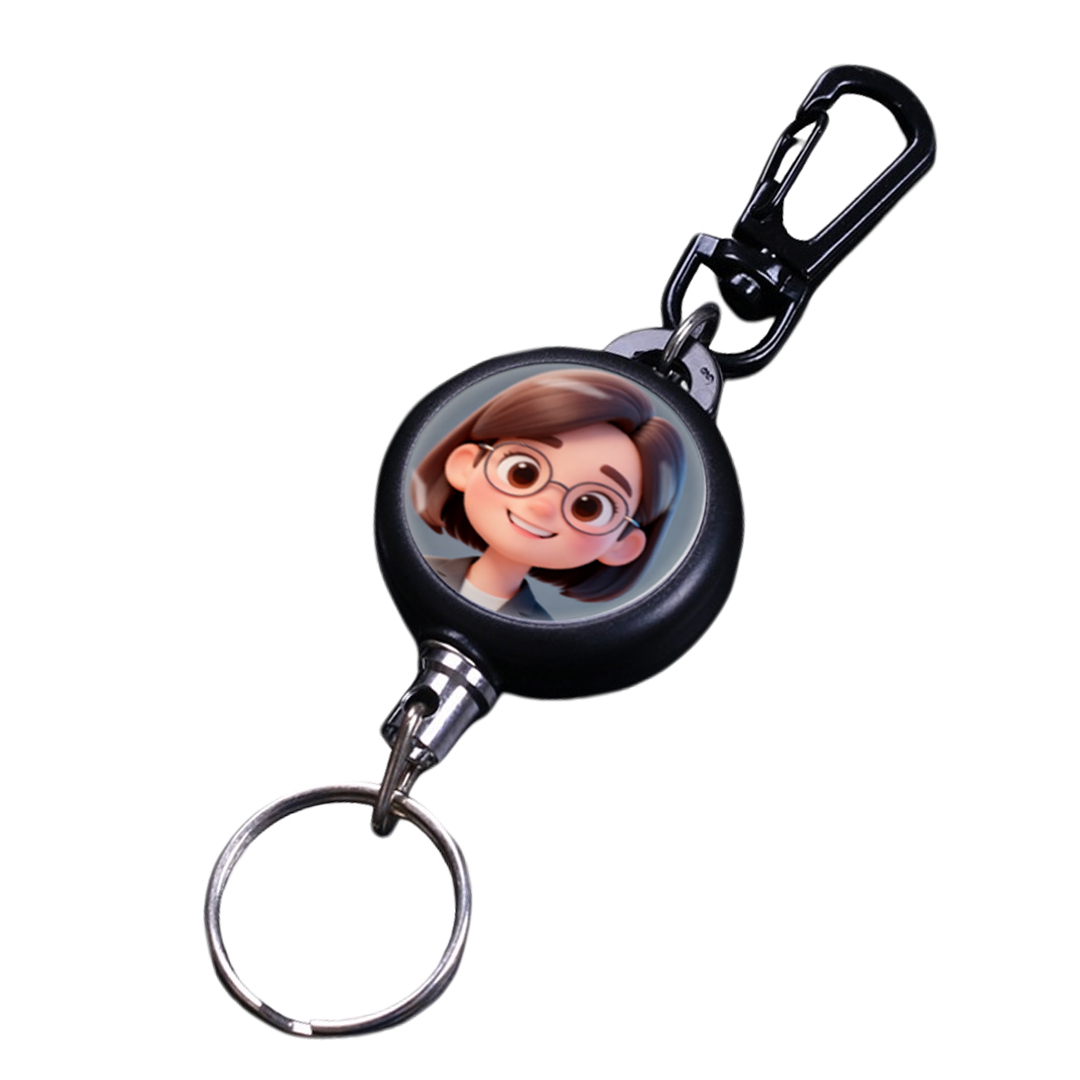1pc Photo Custom Retractable Keychain Personalized Retractable Badge Holder Reel Clip ID Badge Holder with 23.6'' Steel Cord and Metal Buckle for Carrying Keys, Black