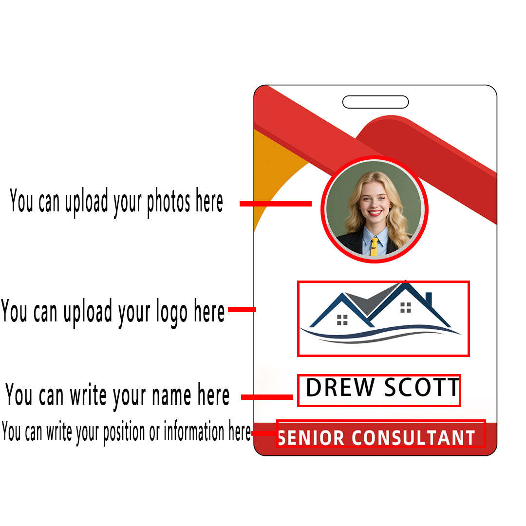 Style D40 Custom Print Employee ID Badge with Text, Personalized Name Badge Double Sided Print with Name, Photo, Logo