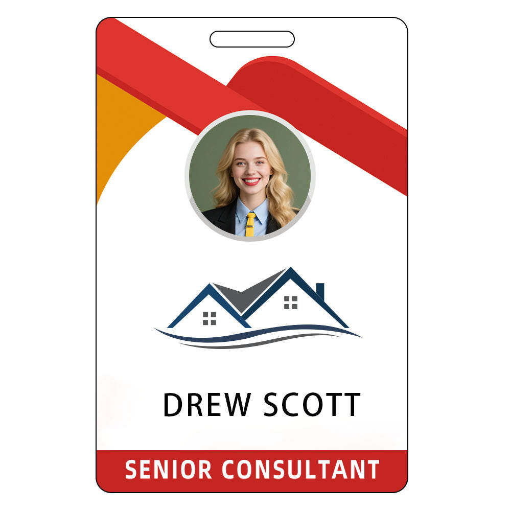 Style D40 Custom Print Employee ID Badge with Text, Personalized Name Badge Double Sided Print with Name, Photo, Logo