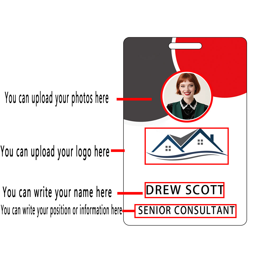 Style D41 Custom Print Employee ID Badge with Text, Personalized Name Badge Double Sided Print with Name, Photo, Logo