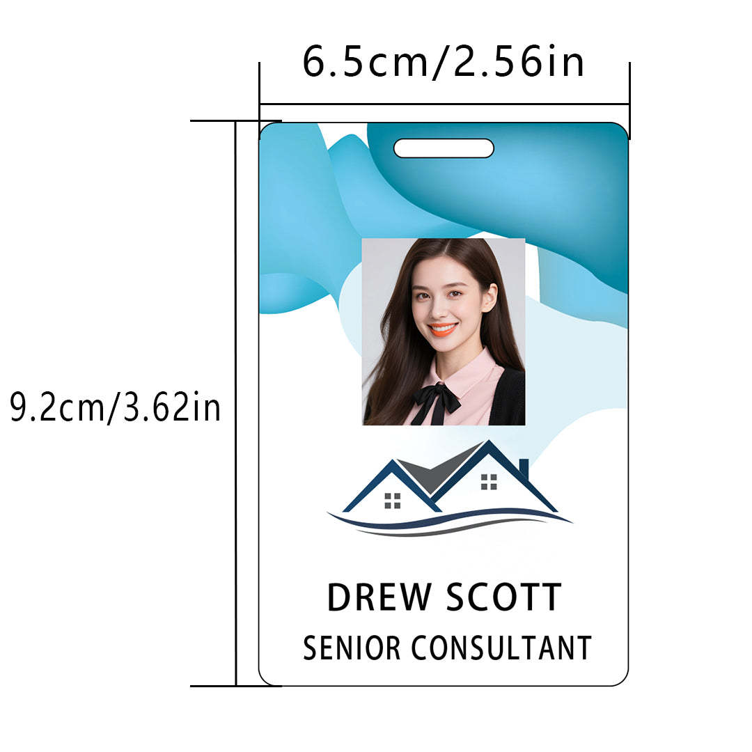 Style D75 Custom Print Employee ID Badge with Text, Personalized Name Badge Double Sided Print with Name, Photo, Logo