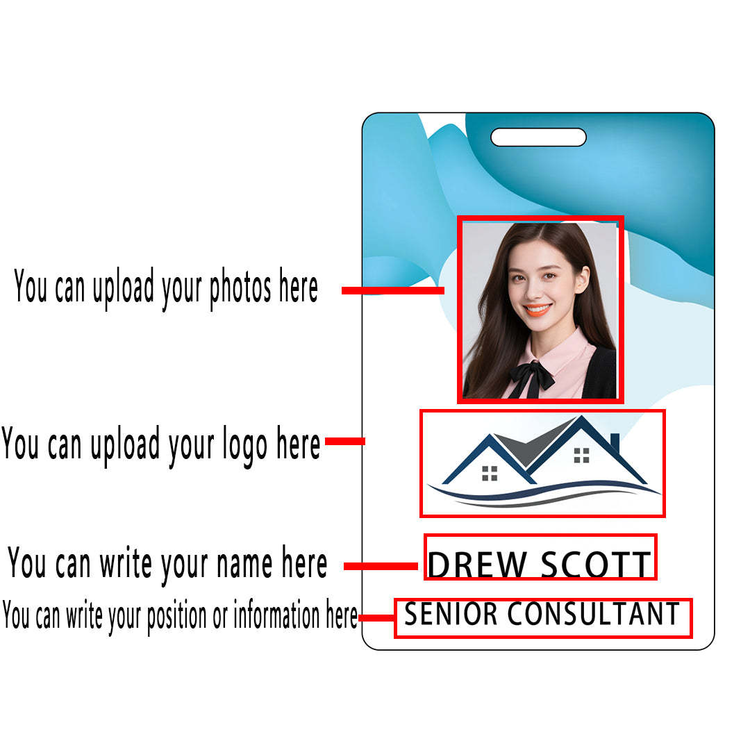 Style D75 Custom Print Employee ID Badge with Text, Personalized Name Badge Double Sided Print with Name, Photo, Logo