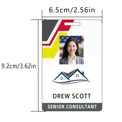 Style T76 Custom Print Employee ID Badge , Personalized Name Badge Double Sided Print with Name, Photo, Logo