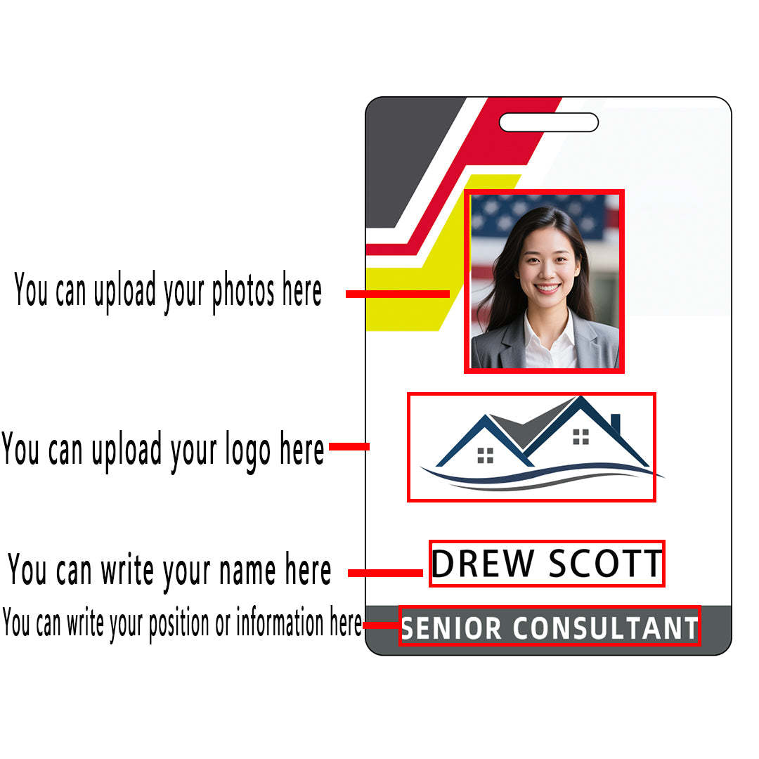 Style T76 Custom Print Employee ID Badge , Personalized Name Badge Double Sided Print with Name, Photo, Logo