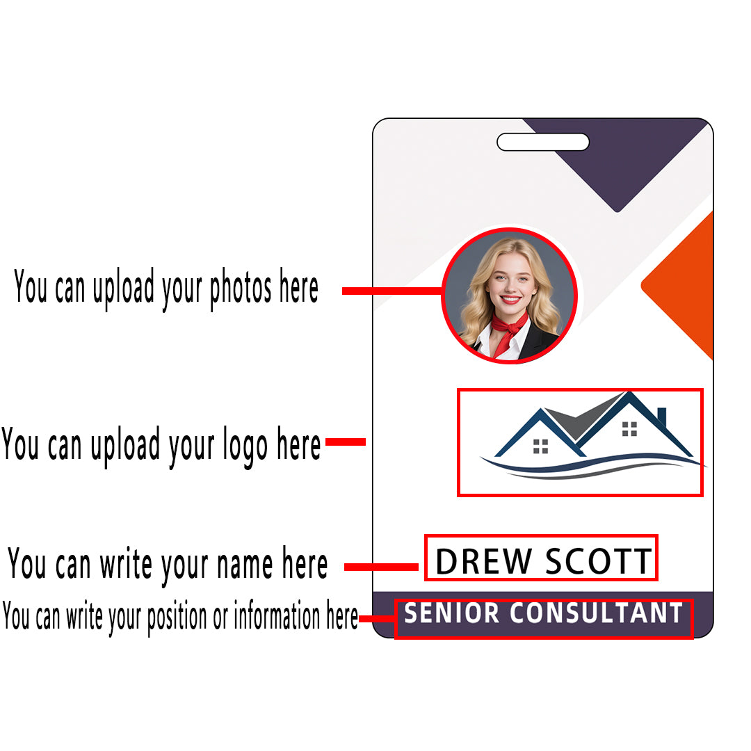 Style T78 Custom Print Employee ID Badge , Personalized Name Badge Double Sided Print with Name, Photo, Logo