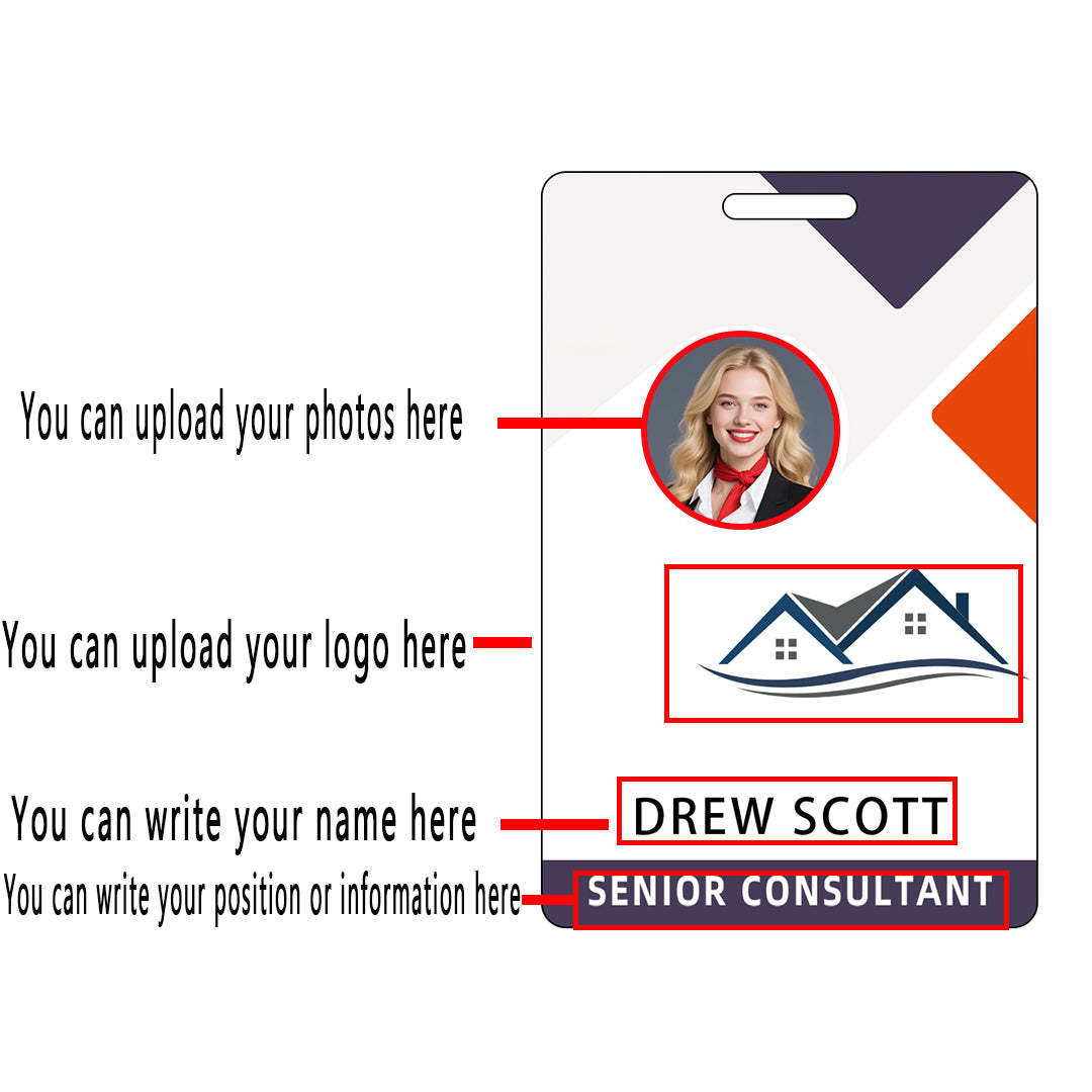 Style T78 Custom Print Employee ID Badge , Personalized Name Badge Double Sided Print with Name, Photo, Logo