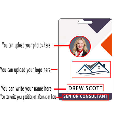 Style T78 Custom Print Employee ID Badge , Personalized Name Badge Double Sided Print with Name, Photo, Logo