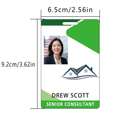 Style T79 Custom Print Employee ID Badge , Personalized Name Badge Double Sided Print with Name, Photo, Logo