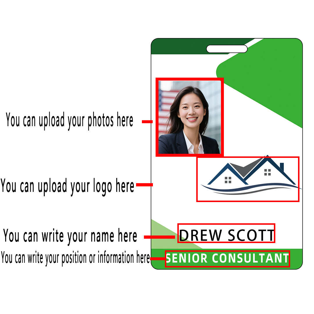 Style T79 Custom Print Employee ID Badge , Personalized Name Badge Double Sided Print with Name, Photo, Logo