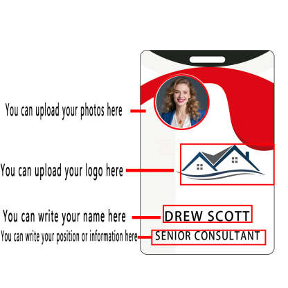 Style T80 Custom Print Employee ID Badge , Personalized Name Badge Double Sided Print with Name, Photo, Logo
