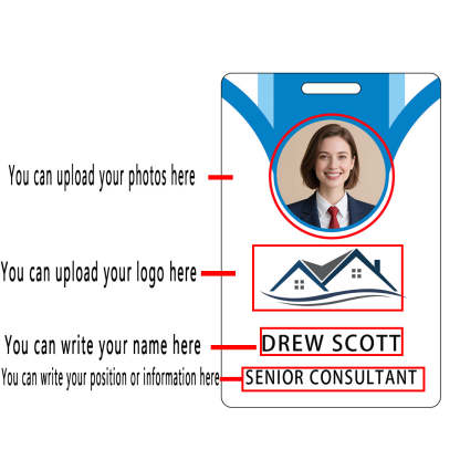 Style T81 Custom Print Employee ID Badge , Personalized Name Badge Double Sided Print with Name, Photo, Logo