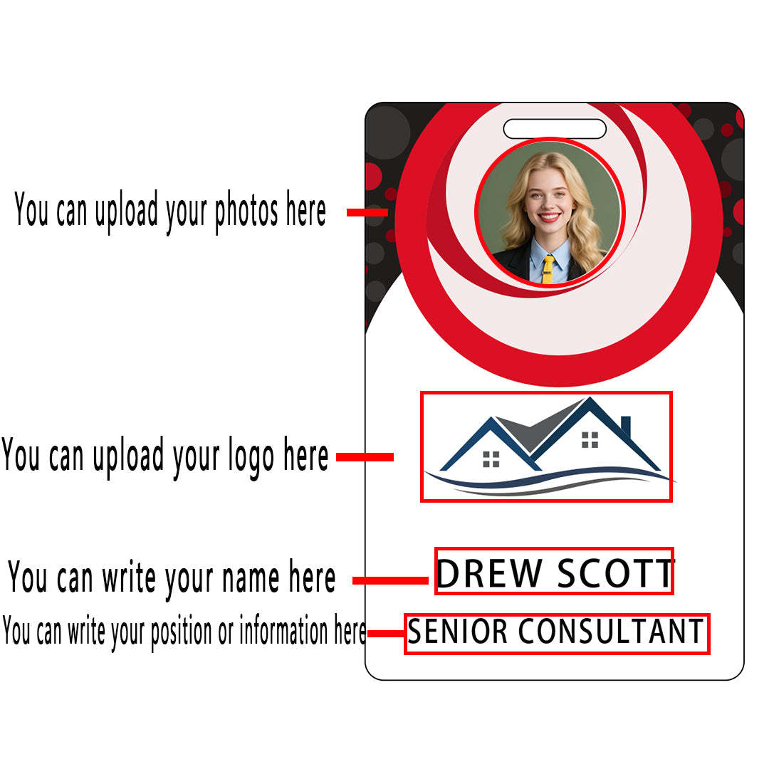 Style T82 Custom Print Employee ID Badge , Personalized Name Badge Double Sided Print with Name, Photo, Logo
