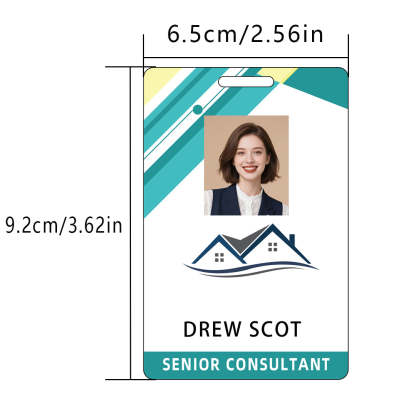 Style T83 Custom Print Employee ID Badge , Personalized Name Badge Double Sided Print with Name, Photo, Logo