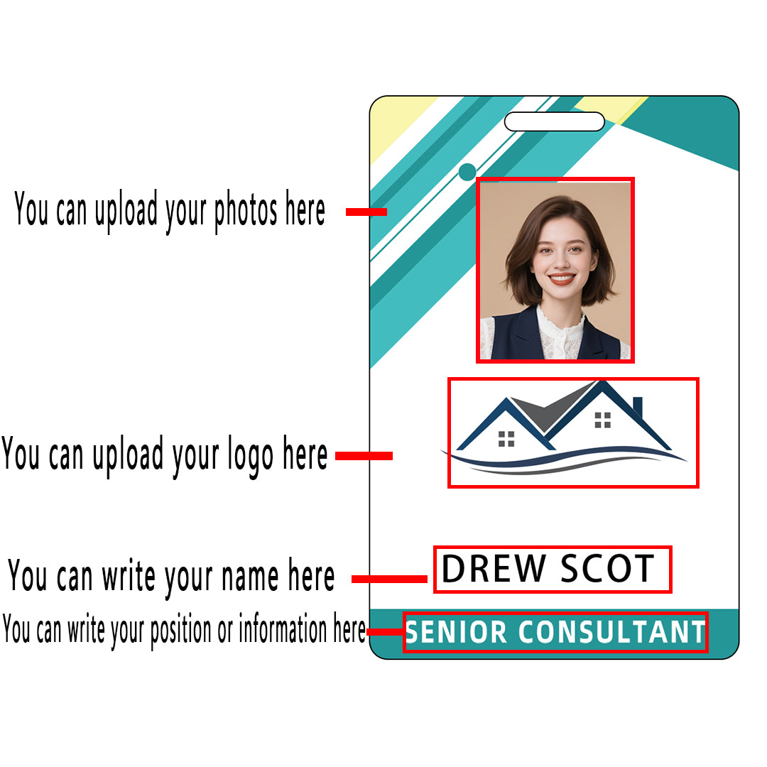 Style T83 Custom Print Employee ID Badge , Personalized Name Badge Double Sided Print with Name, Photo, Logo
