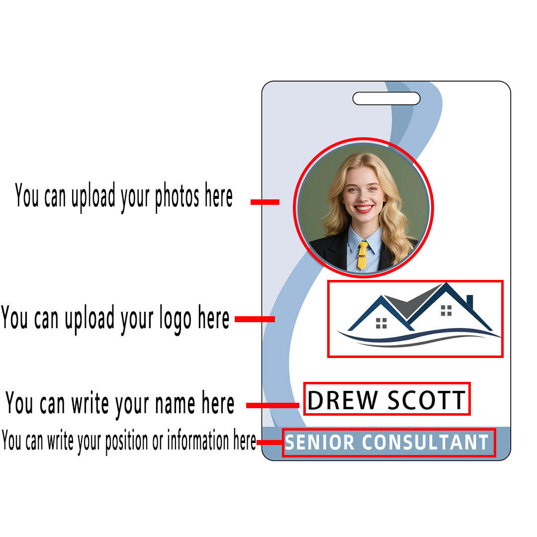 Style T85 Custom Print Employee ID Badge , Personalized Name Badge Double Sided Print with Name, Photo, Logo